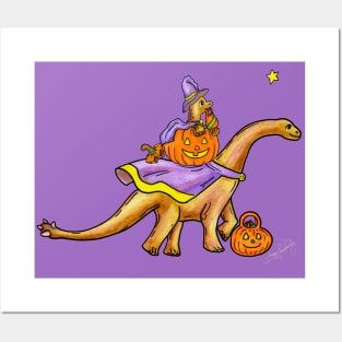 Halloween Dino Baby and Parent Posters and Art